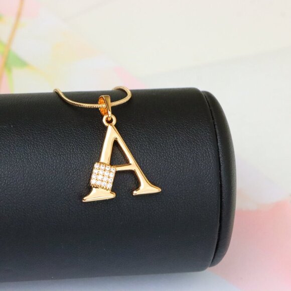 "Rose Gold Letter A Pendant with Crystal Accent, XPPT1412 - Picture 11 of 13